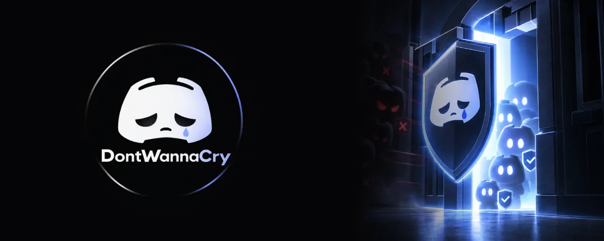 The verification panel banner: the DontWannaCry logo next to a gate guarded by a shield.