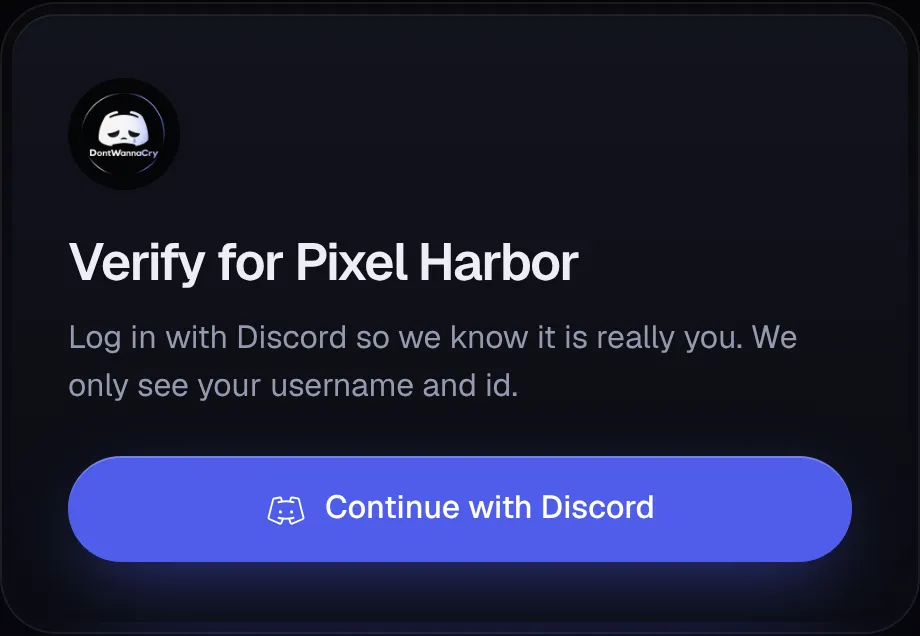 The web check page members see. It starts with logging in through Discord.